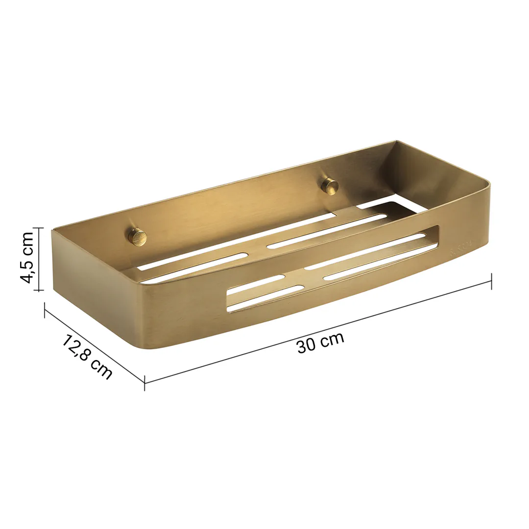 GEDY Portaoggetti Doccia Angolare Nerva Oro Spazzolato H 4,5 x L 30 x P 12,8 cm
