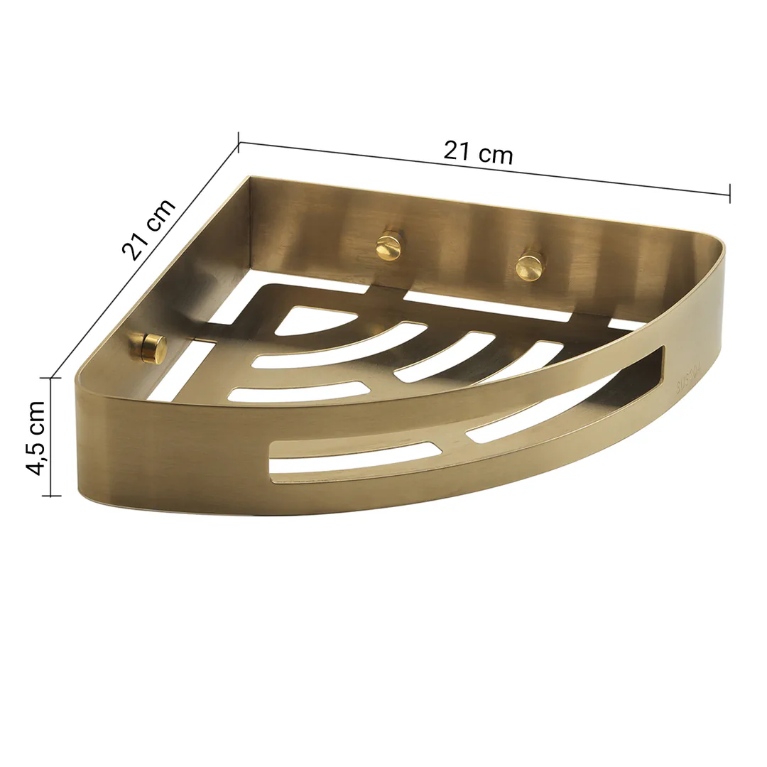 GEDY Portaoggetti Doccia Angolare Nerva Oro Spazzolato H 4,5 x L 21 x P 21 cm