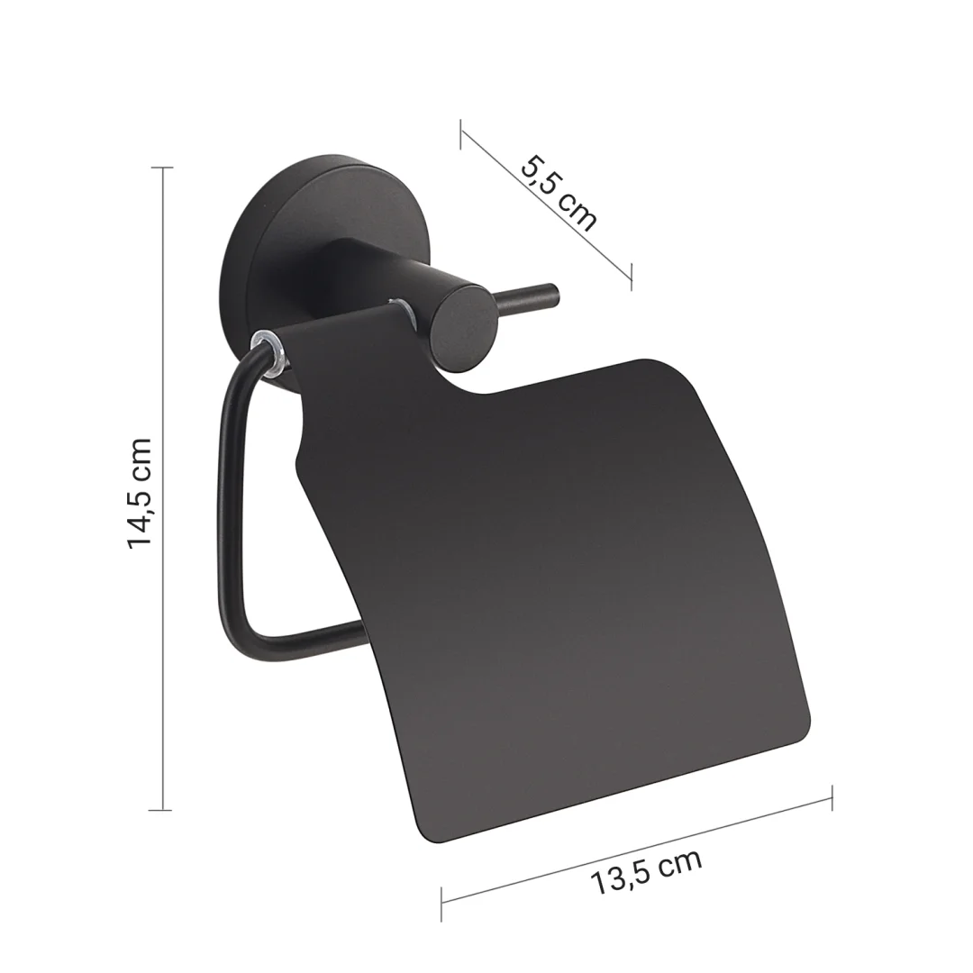 GEDY Portarotolo Felce Plus Nero Matt H 14,5 x L 13,5 x P 5,5 cm