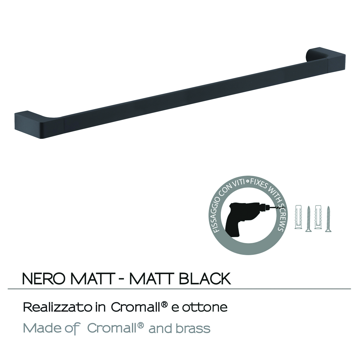 GEDY Portasalviette / Portasciugamani Pirenei Nero Matt 80 cm