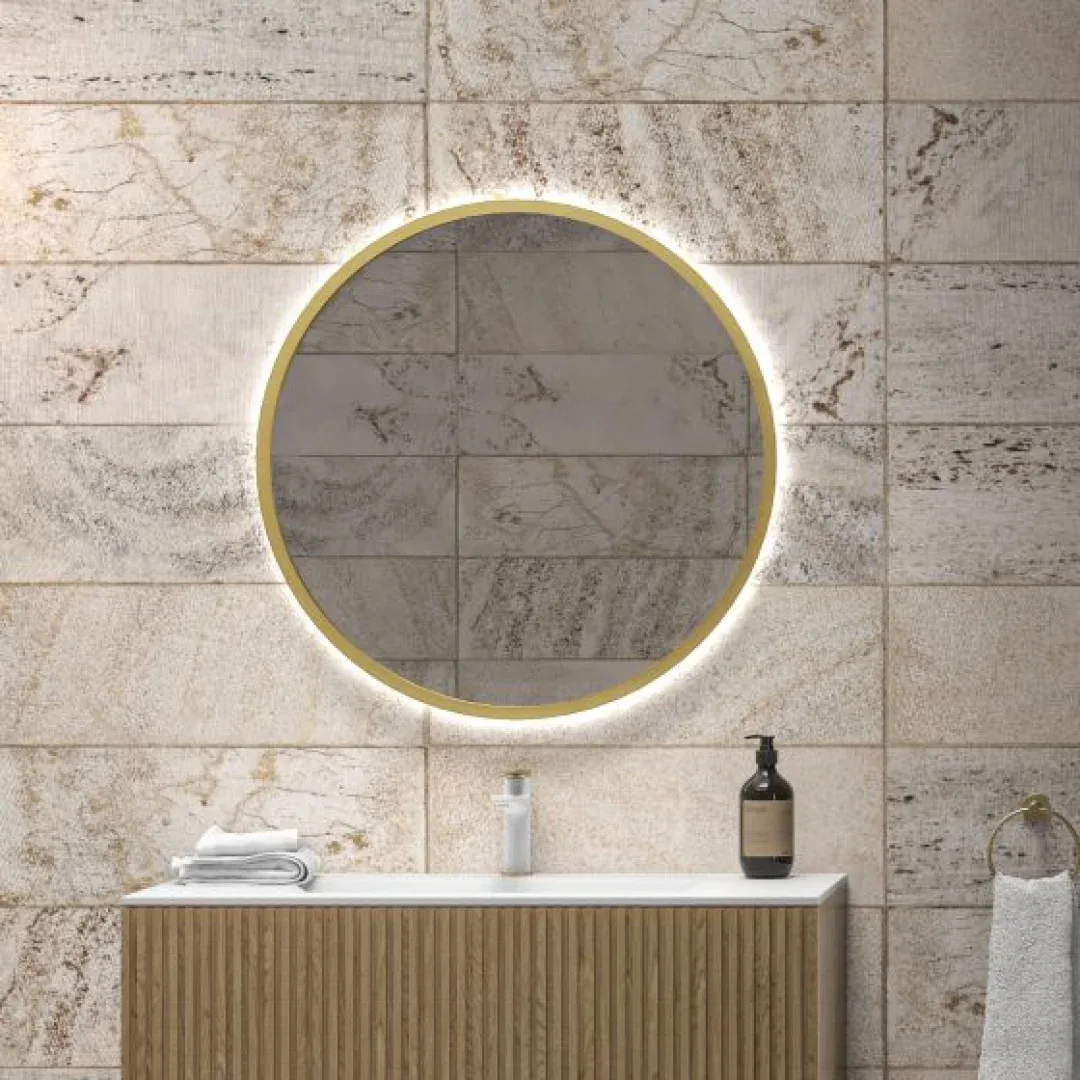 Karag Specchio LED con cornice rotondo Sharon Ø80 cm oro
