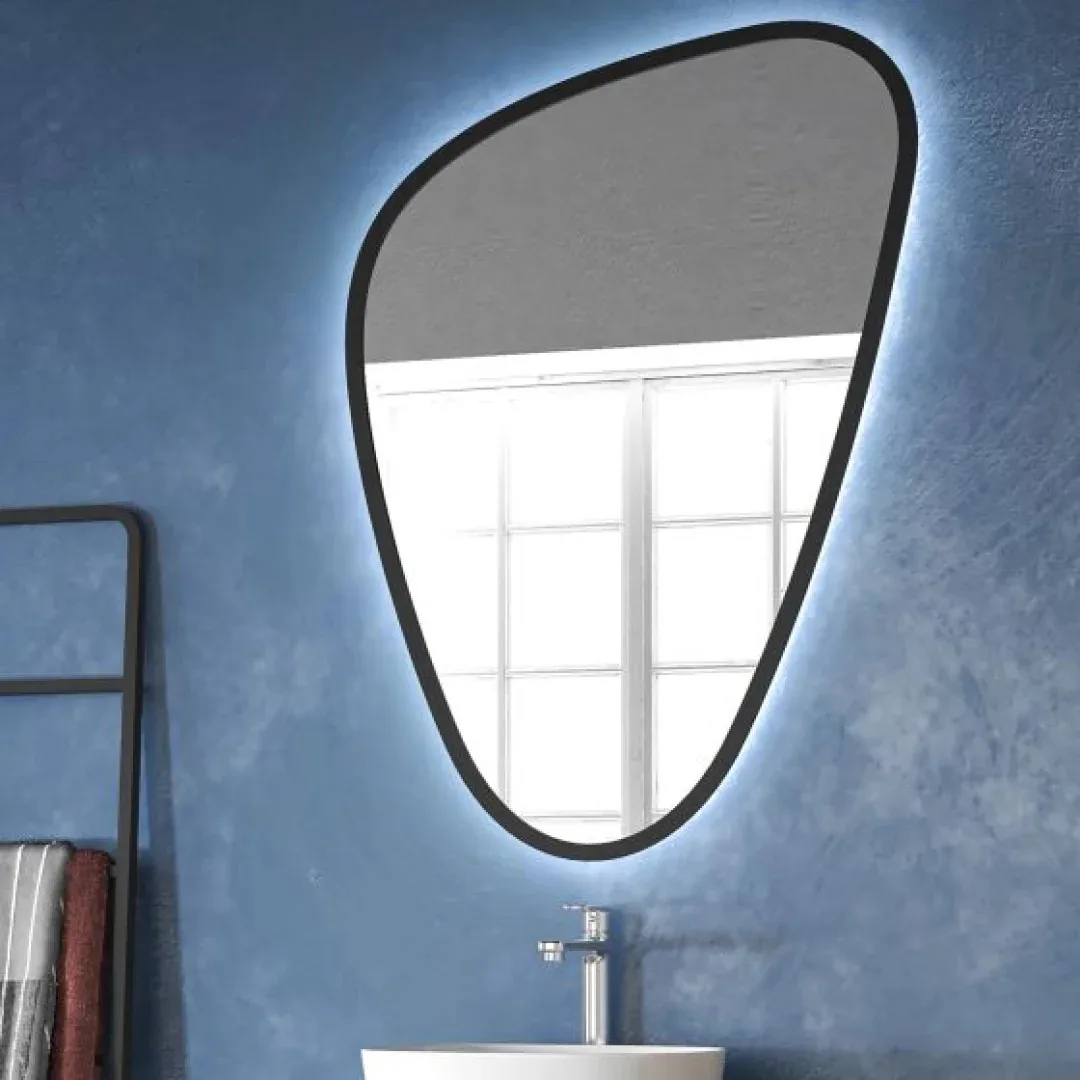 Karag Specchio LED con cornice rettangolare Elena 68.3x95.6 cm nero