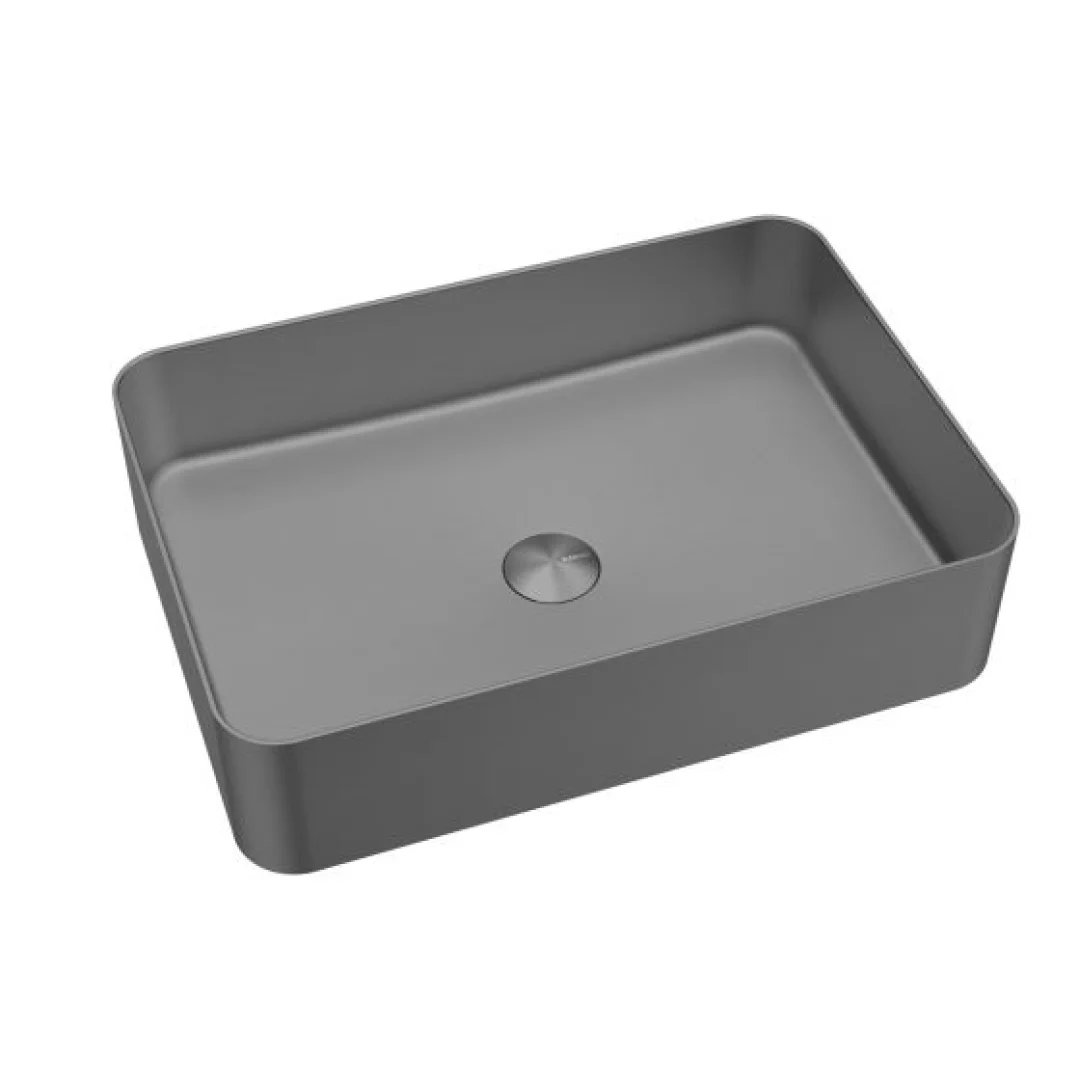 Karag Lavabo da appoggio rettangolare acciaio inox 50x35 cm gun metal con valvola inclusa