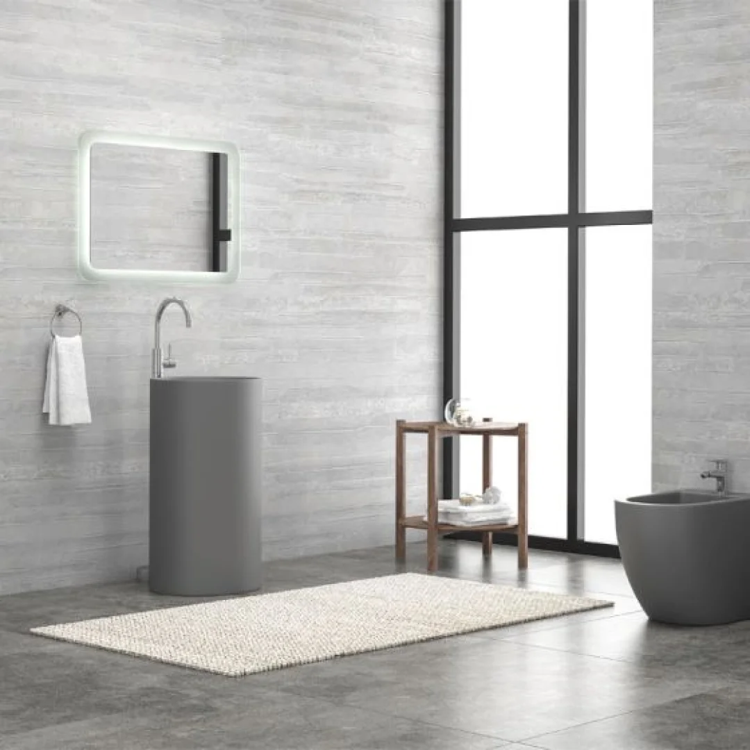 Karag Lavabo freestanding rotondo Milos solid surface Ø45x90 cm grigio opaco