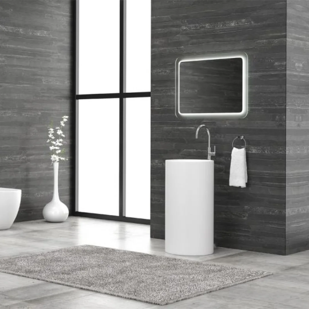Karag Lavabo freestanding rotondo Milos solid surface Ø45x90 cm bianco opaco