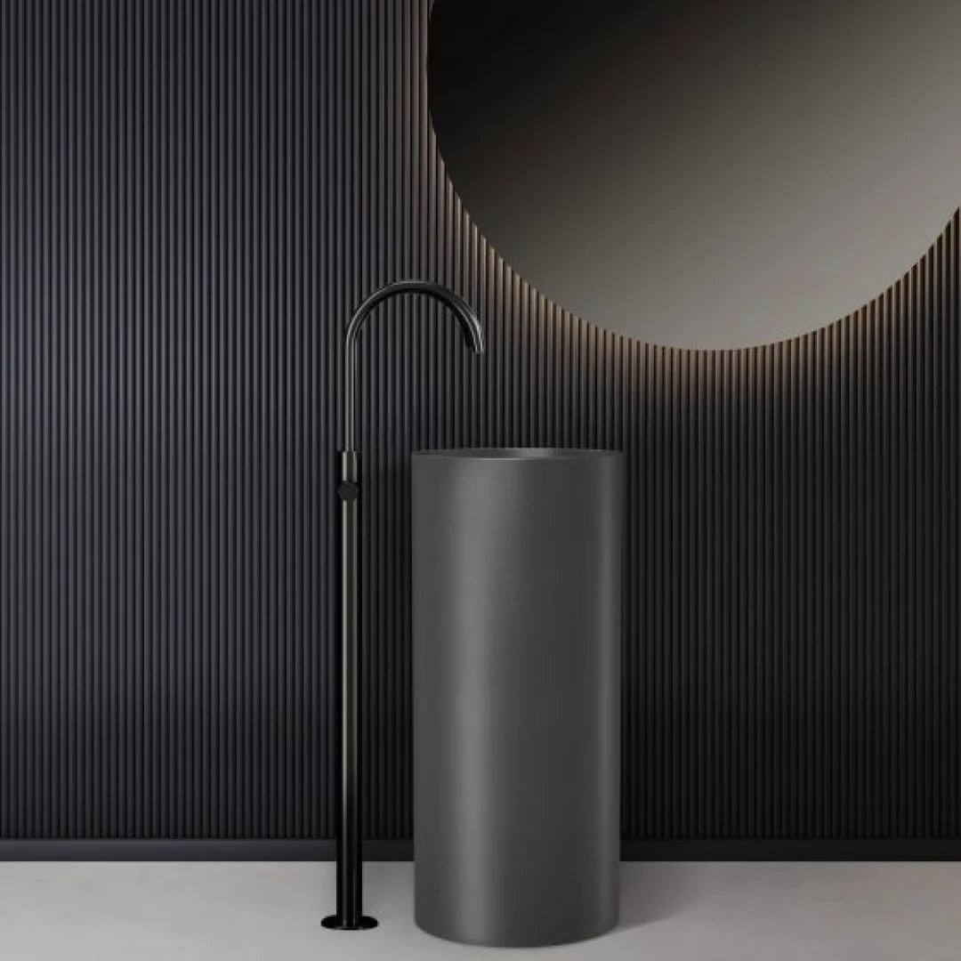 Karag Lavabo freestanding rotondo acciaio inox 37.5x37.5 cm gun metal scarico laterale con valvola inclusa