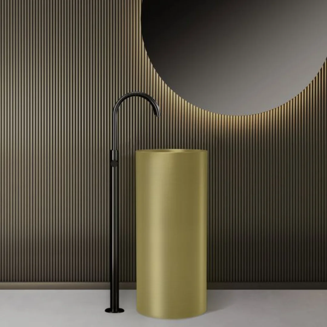 Karag Lavabo freestanding rotondo acciaio inox 37.5x37.5 cm oro scarico laterale con valvola inclusa