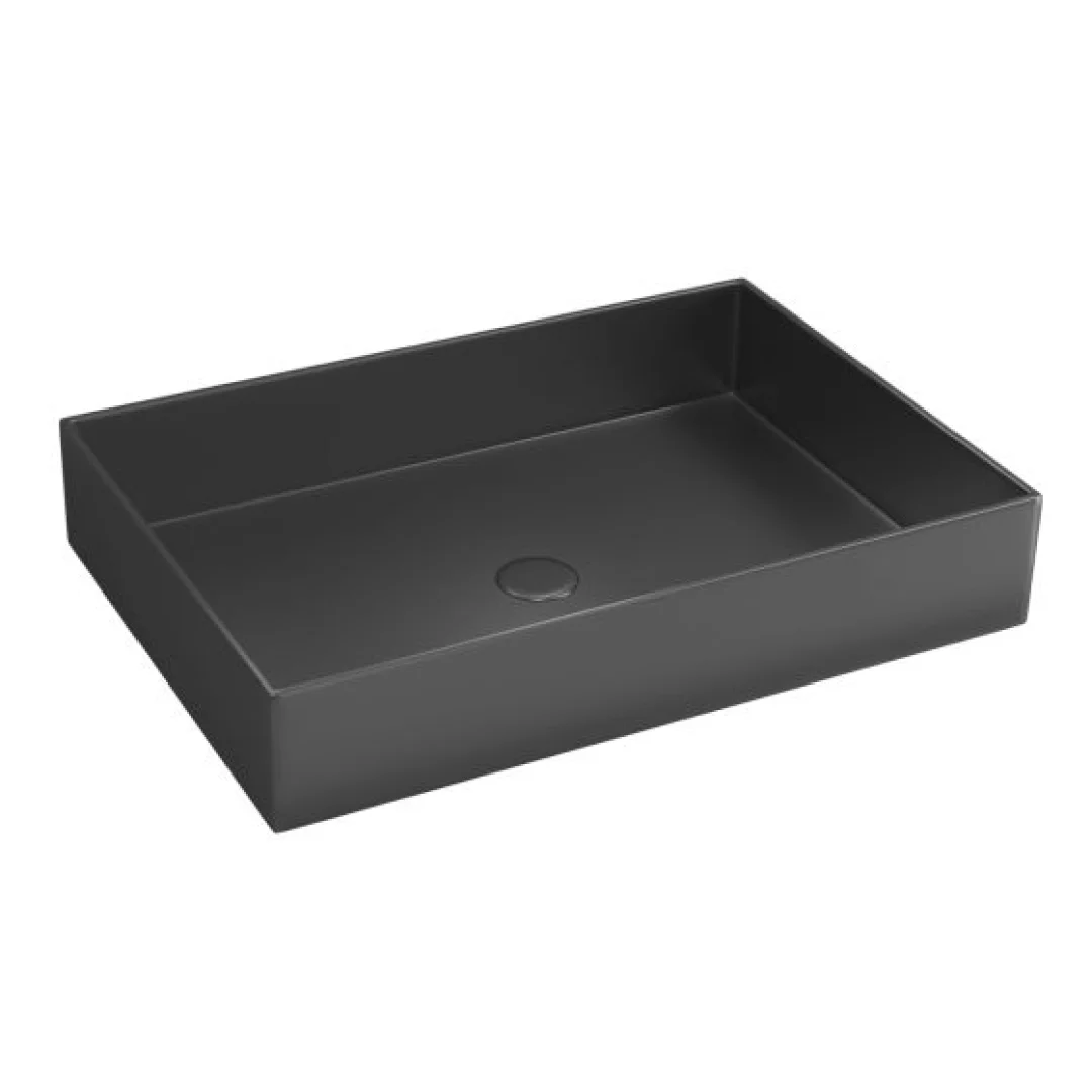 Karag Lavabo da appoggio rettangolare Saturn acciaio inox 55x38 cm gun metal con valvola inclusa
