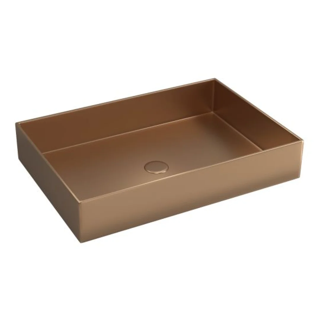 Karag Lavabo da appoggio rettangolare Saturn acciaio inox 55x38 cm rose gold con valvola inclusa
