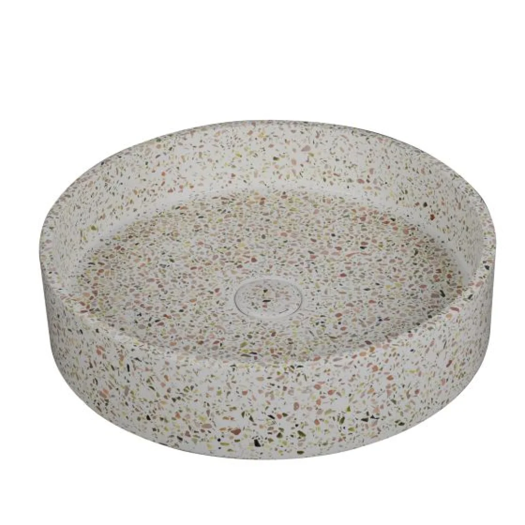 Karag Lavabo da appoggio rotondo Elpis terrazzo Ø42.5x10 cm fruitcake con valvola inclusa
