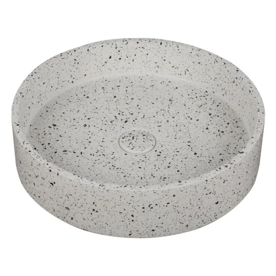 Karag Lavabo da appoggio rotondo Elpis terrazzo Ø42.5x10 cm stracciatella con valvola inclusa