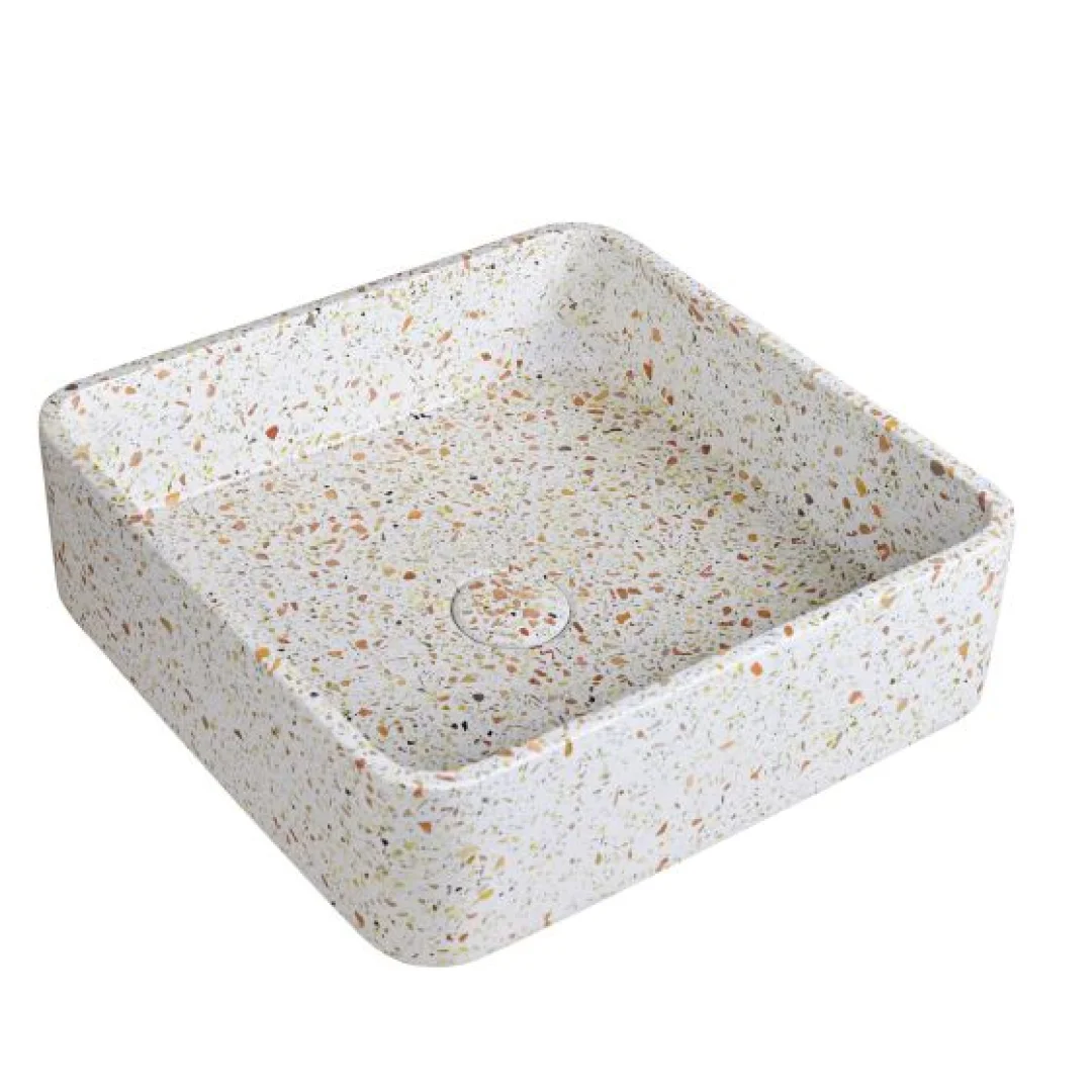 Karag Lavabo da appoggio quadrato Ira terrazzo 39x39 cm fruitcake con valvola inclusa