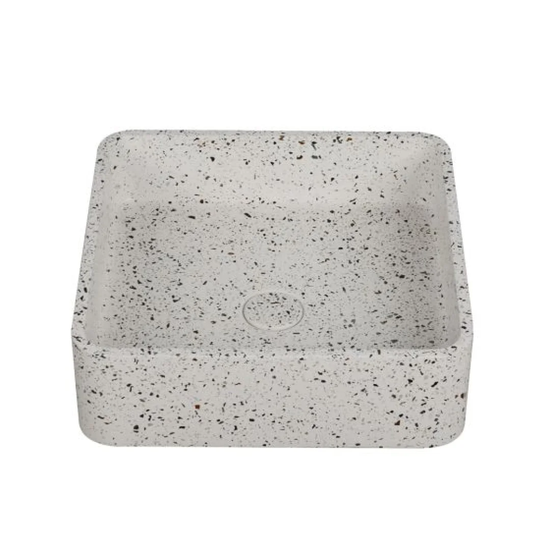 Karag Lavabo da appoggio quadrato Ira terrazzo 39x39 cm stracciatella con valvola inclusa