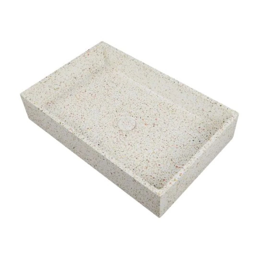 Karag Lavabo da appoggio rettangolare Dion terrazzo 60x39 cm fruitcake con valvola inclusa