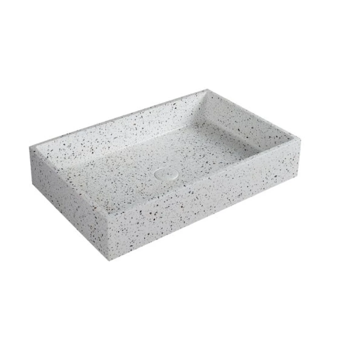 Karag Lavabo da appoggio rettangolare Dion terrazzo 60x39 cm stracciatella con valvola inclusa