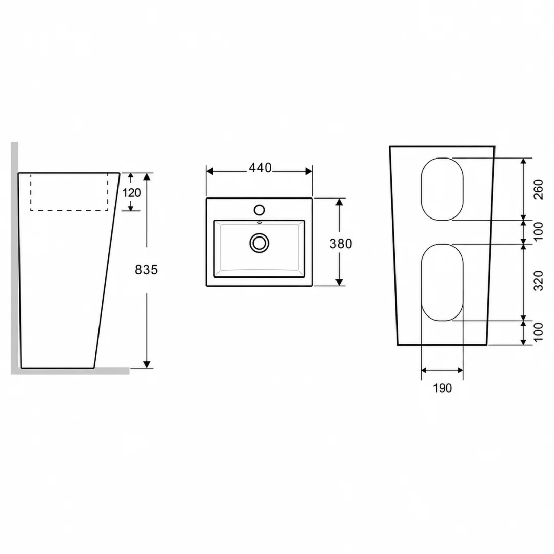 Karag Lavabo freestanding rettangolare Marais ceramica 44x38 cm bianco