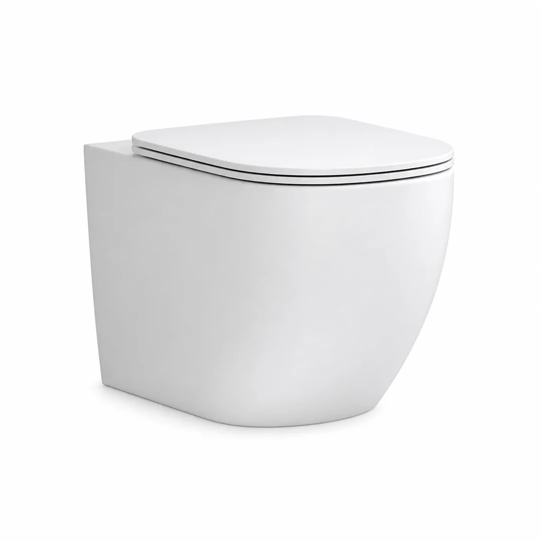 Karag Vaso WC filo muro Milos bianco lucido Rimless con coprivaso
