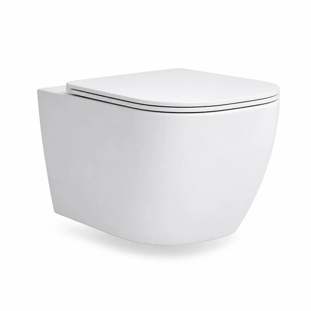 Karag Vaso WC sospeso Milos bianco lucido Rimless con coprivaso