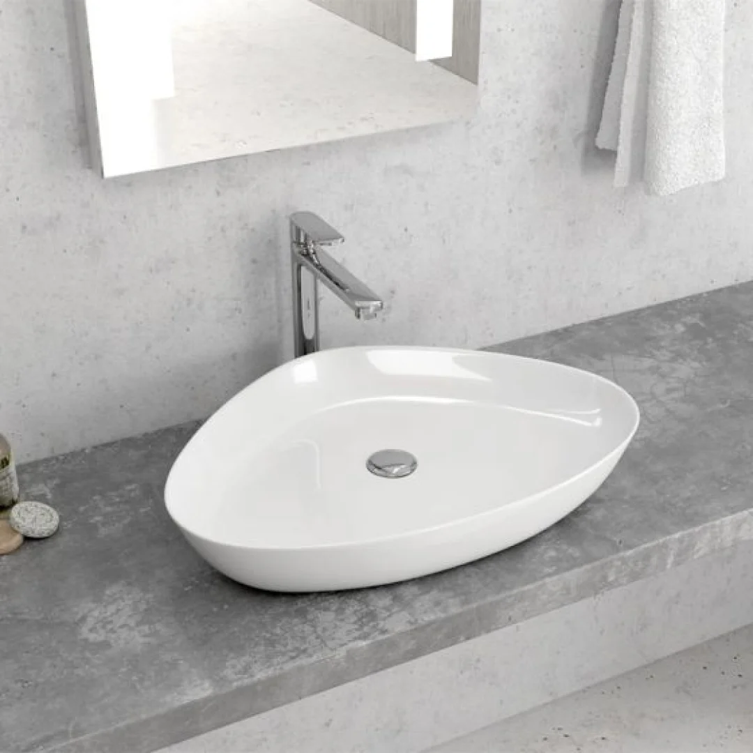 Karag Lavabo da appoggio rettangolare ceramica 59x41 cm bianco lucido
