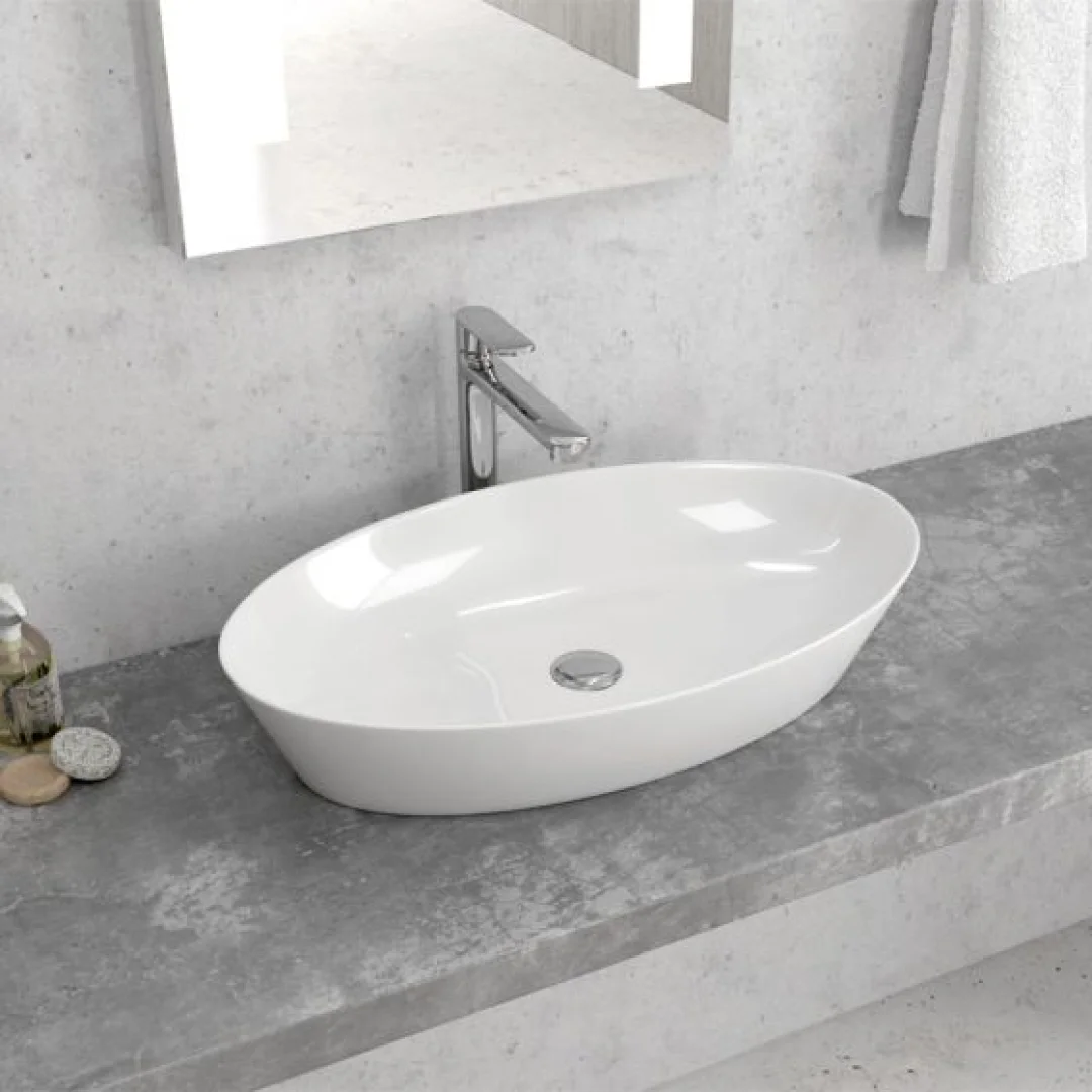 Karag Lavabo da appoggio rettangolare ceramica 60.5x36 cm bianco lucido