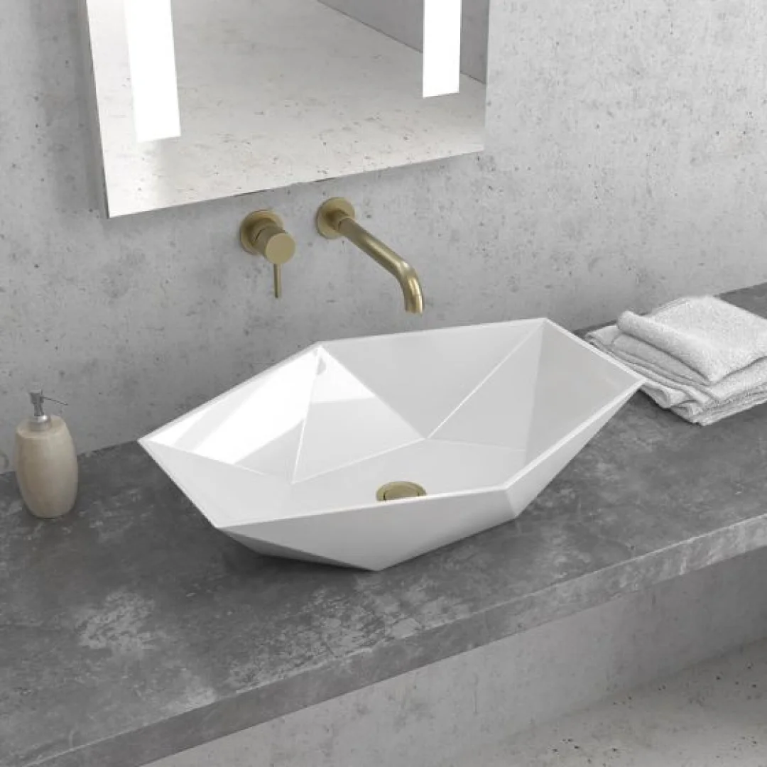 Karag Lavabo da appoggio geometrico ceramica 57x37.5 cm bianco lucido