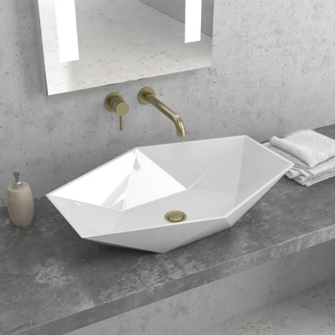 Karag Lavabo da appoggio rettangolare ceramica 64x41.5 cm bianco lucido