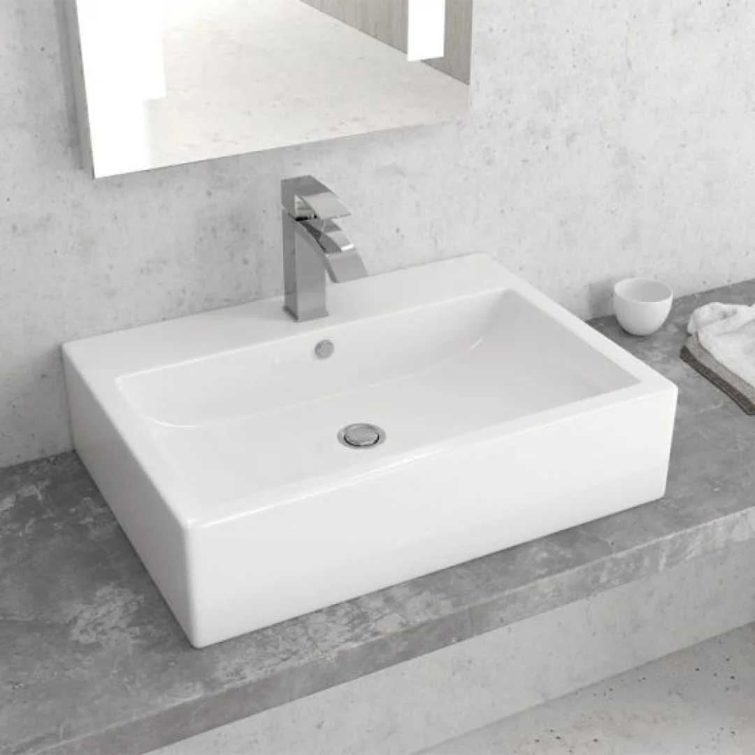 Karag Lavabo da appoggio rettangolare ceramica 61x44 cm bianco lucido