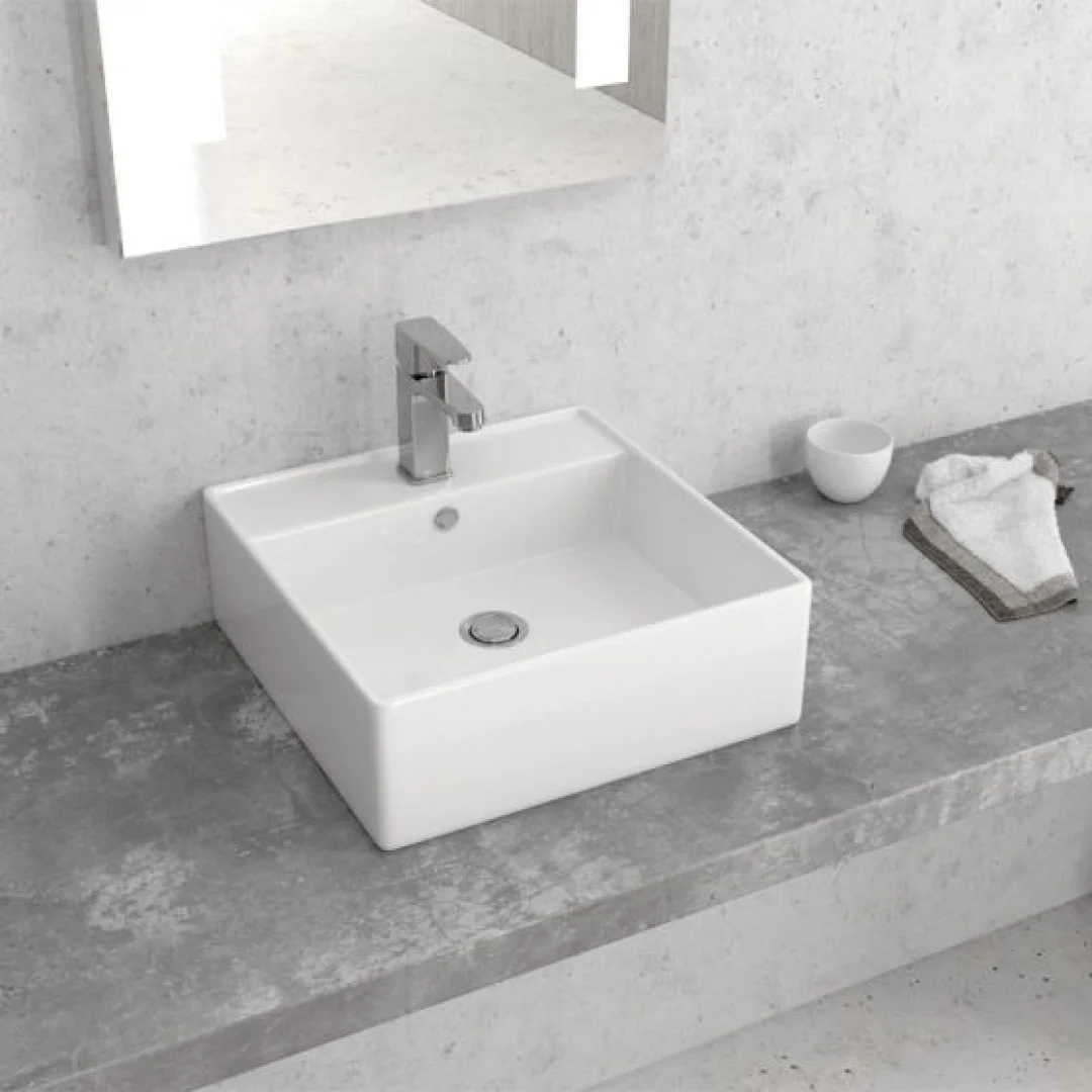 Karag Lavabo da appoggio quadrato ceramica 38.5x38.5 cm bianco lucido