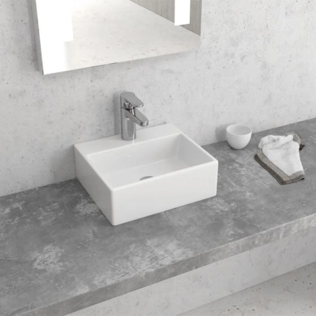 Karag Lavabo da appoggio rettangolare ceramica 33x29 cm bianco lucido