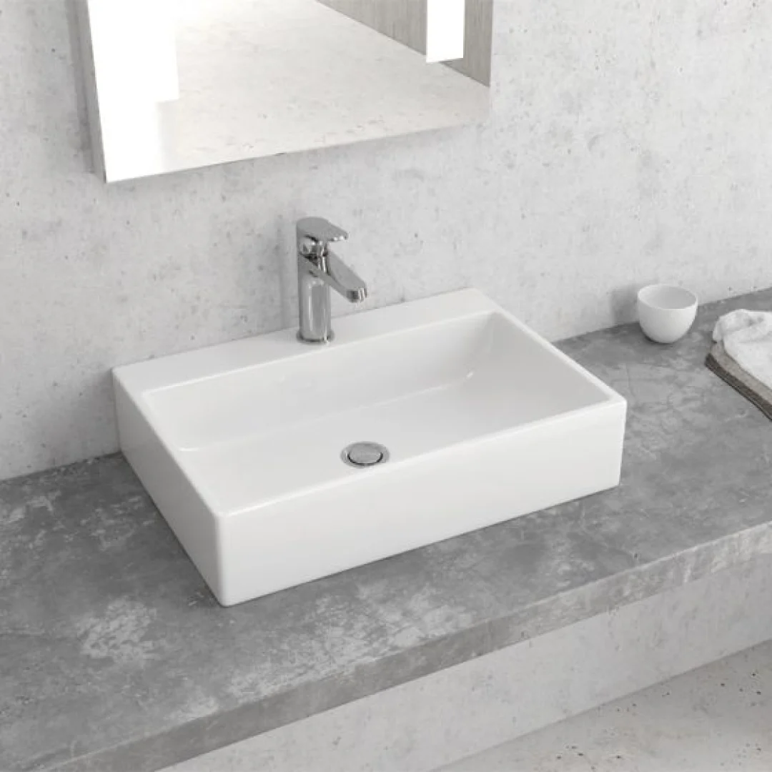 Karag Lavabo da appoggio rettangolare ceramica 51.5x36 cm bianco lucido