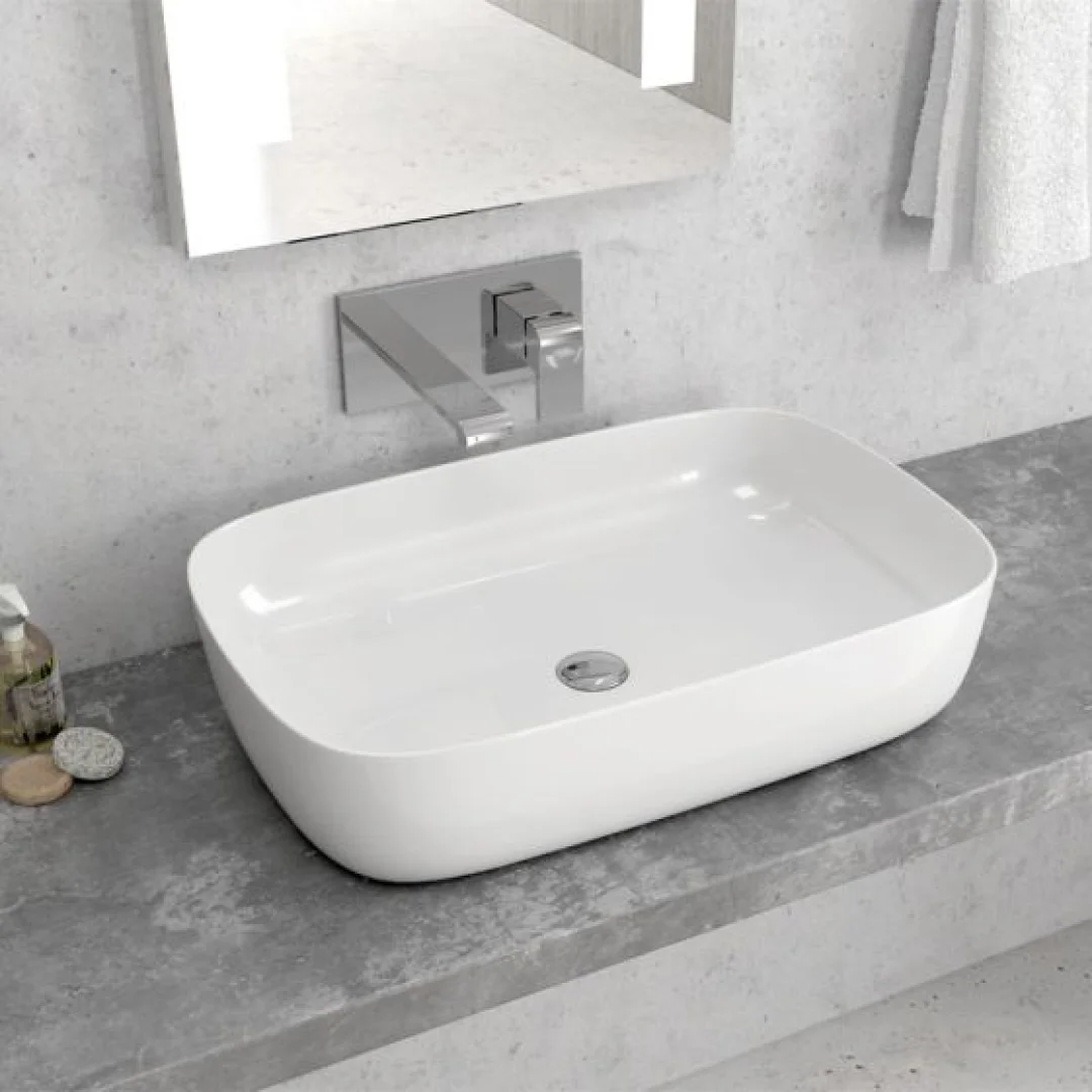 Karag Lavabo da appoggio rettangolare ceramica 60x39 cm bianco lucido