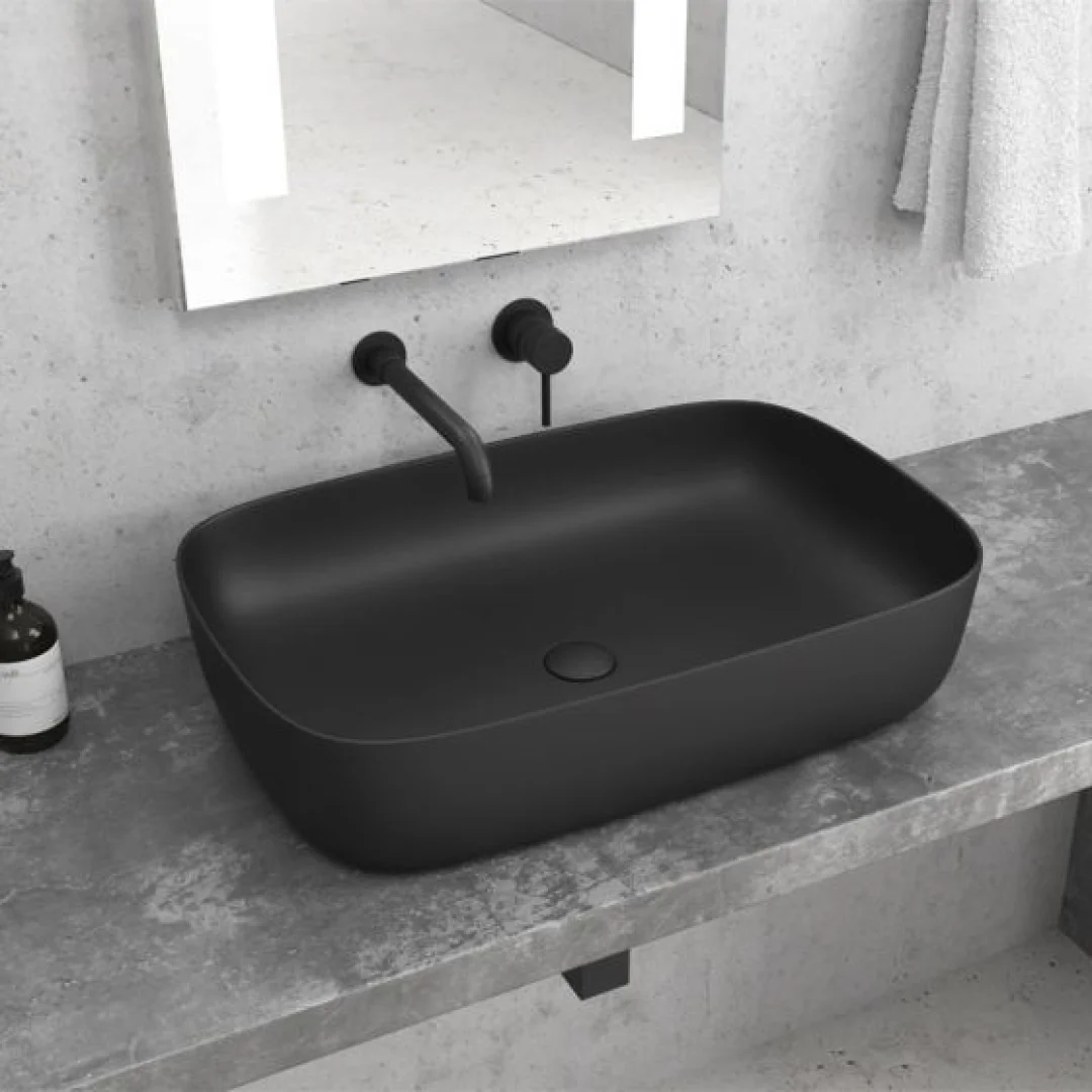 Karag Lavabo da appoggio rettangolare Milos ceramica 60x39 cm nero opaco