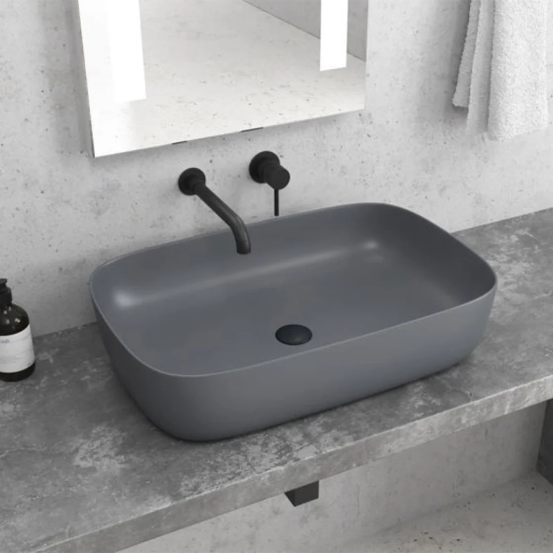 Karag Lavabo da appoggio rettangolare Milos ceramica 60x39 cm grigio opaco