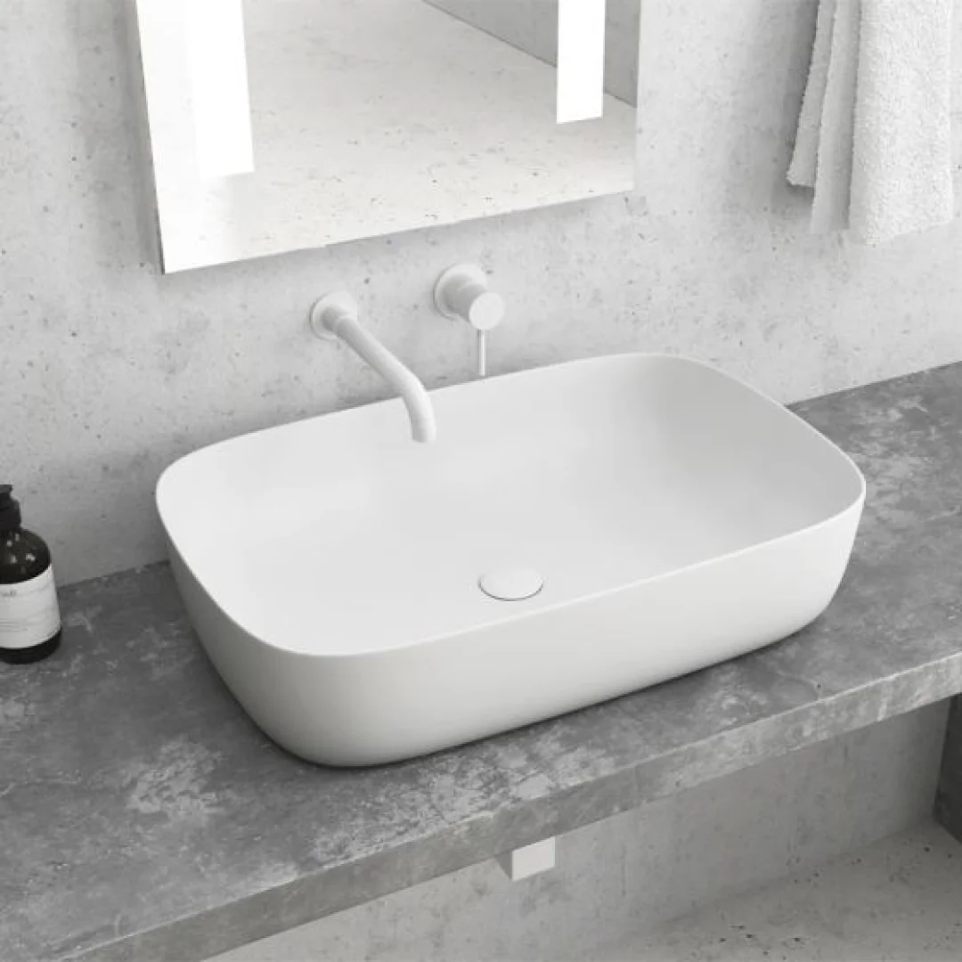 Karag Lavabo da appoggio rettangolare Milos ceramica 60x39 cm bianco opaco
