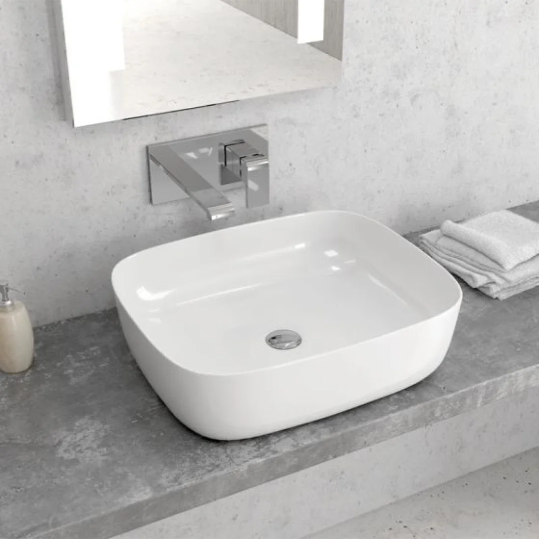 Karag Lavabo da appoggio rettangolare ceramica 49.5x39.5 cm bianco lucido