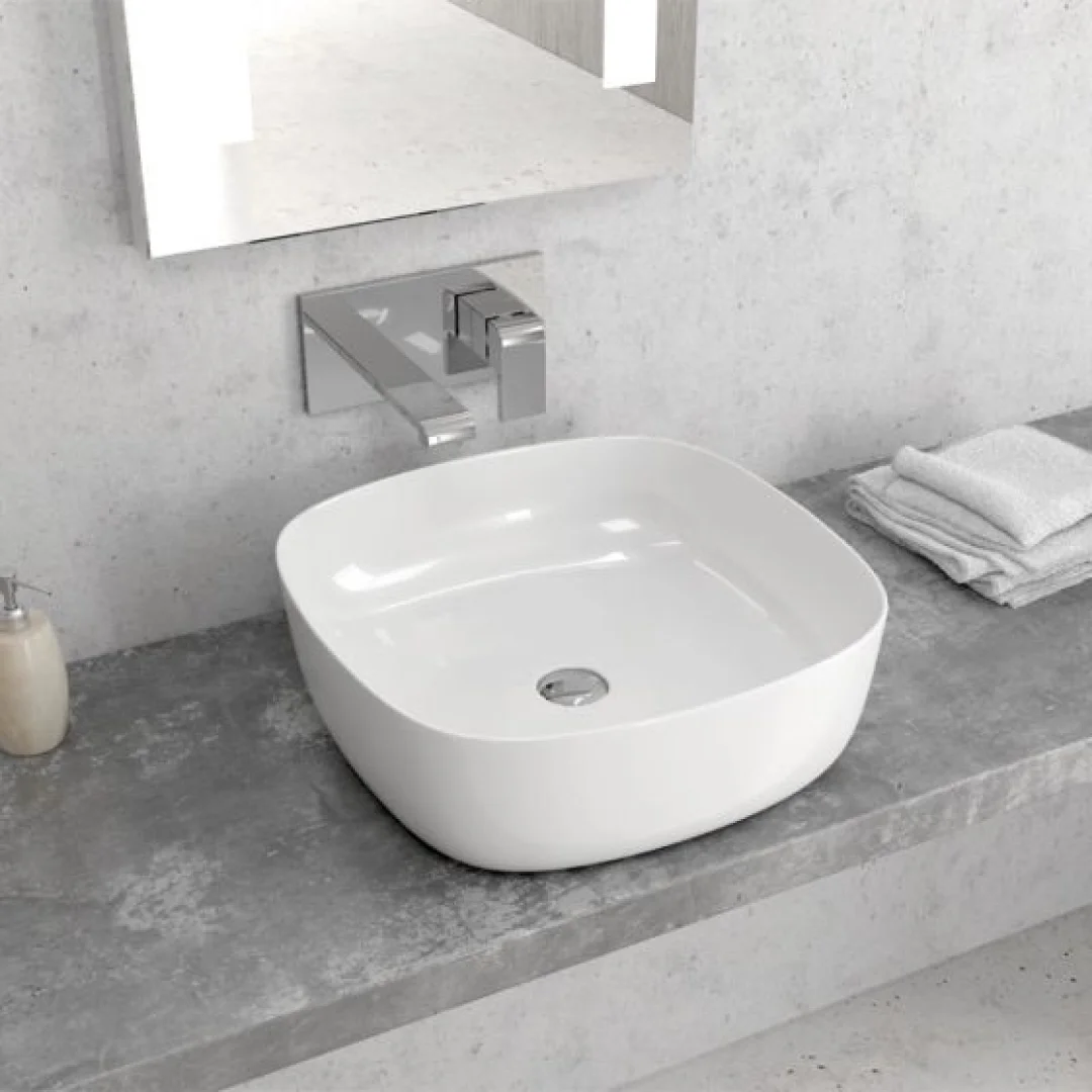 Karag Lavabo da appoggio quadrato ceramica 41x41 cm bianco lucido