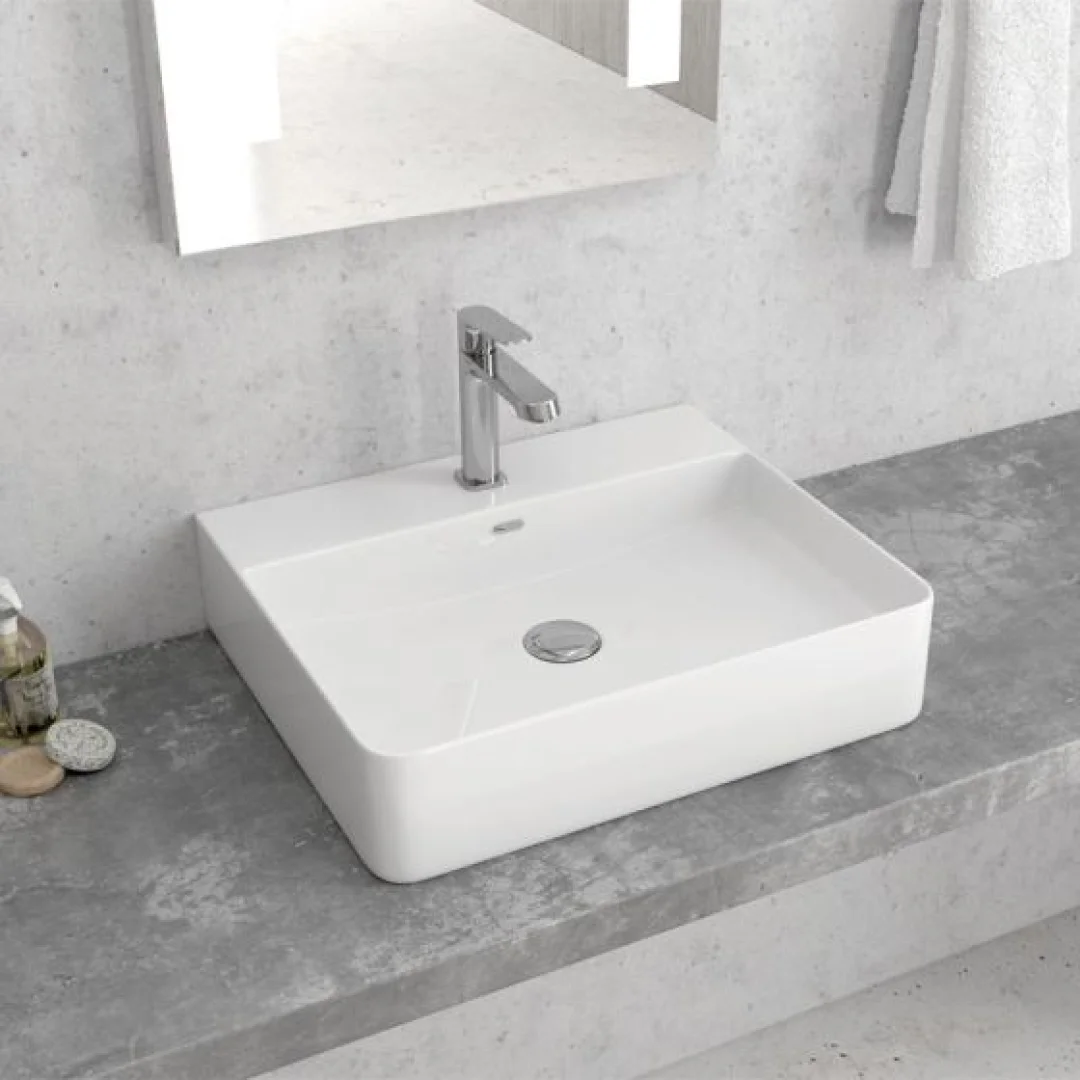 Karag Lavabo da appoggio rettangolare ceramica 50x42 cm bianco lucido