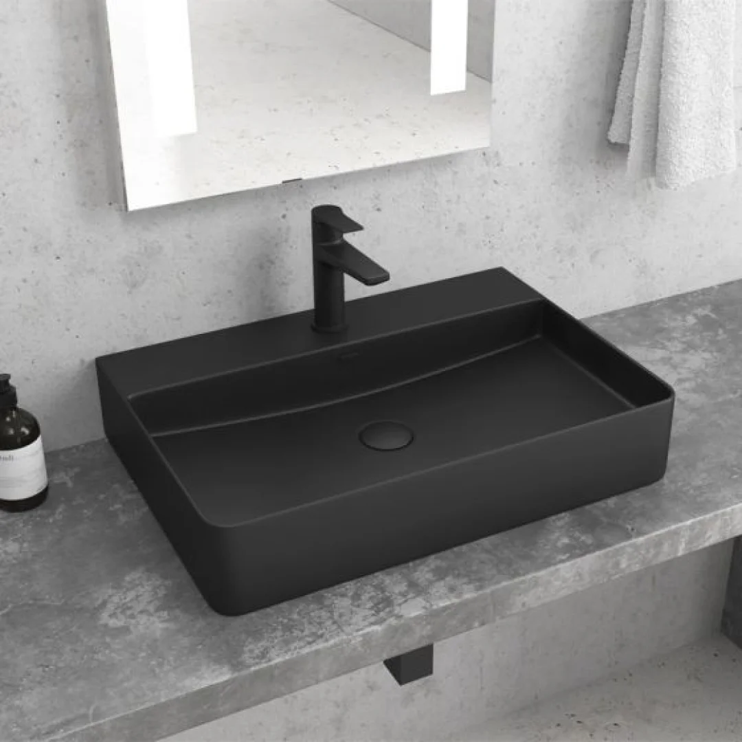 Karag Lavabo da appoggio rettangolare ceramica 50x42 cm nero opaco