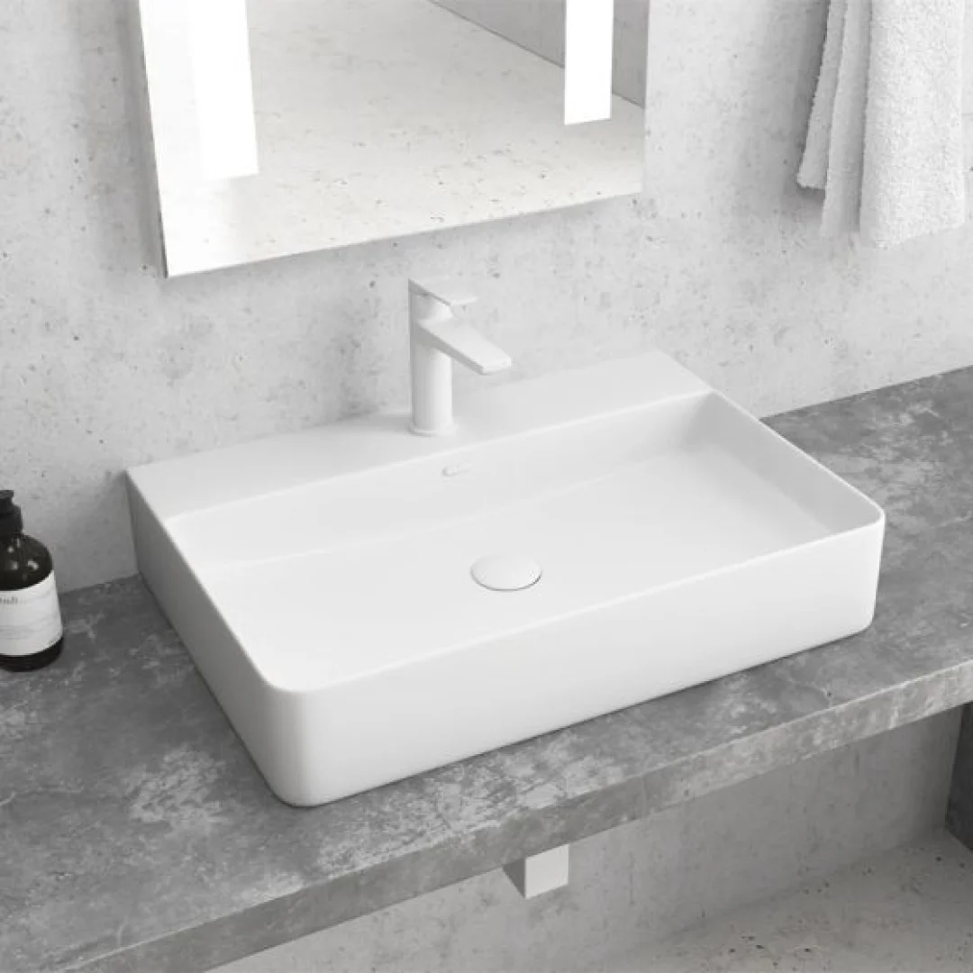 Karag Lavabo da appoggio rettangolare ceramica 50x42 cm bianco opaco