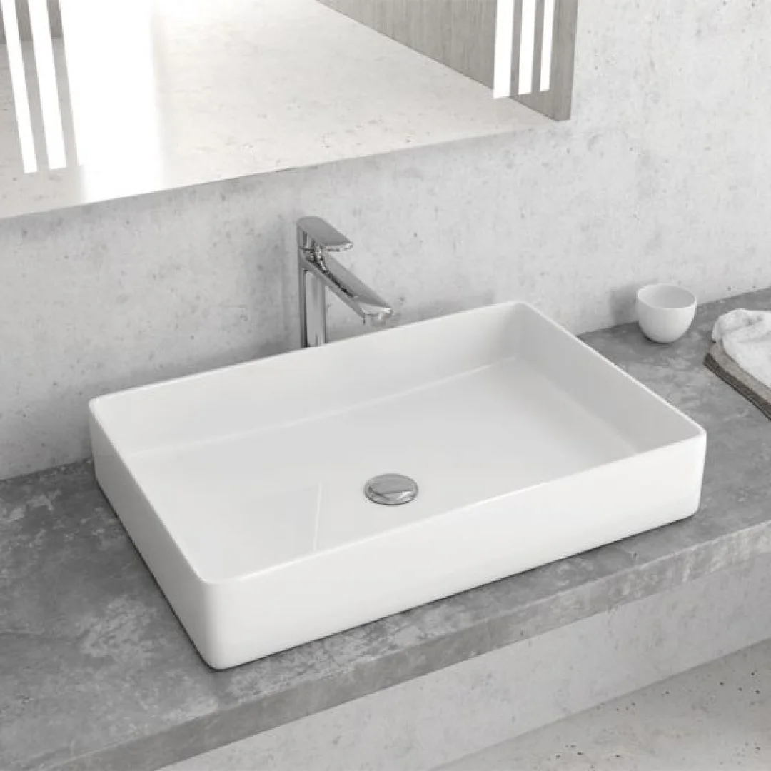 Karag Lavabo da appoggio rettangolare ceramica 61x40.5 cm bianco lucido
