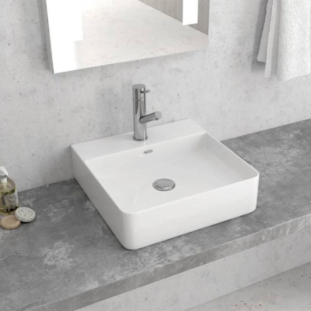 Karag Lavabo da appoggio quadrato ceramica 42x42 cm bianco lucido