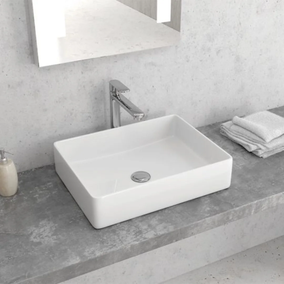 Karag Lavabo da appoggio rettangolare ceramica 47x36 cm bianco lucido