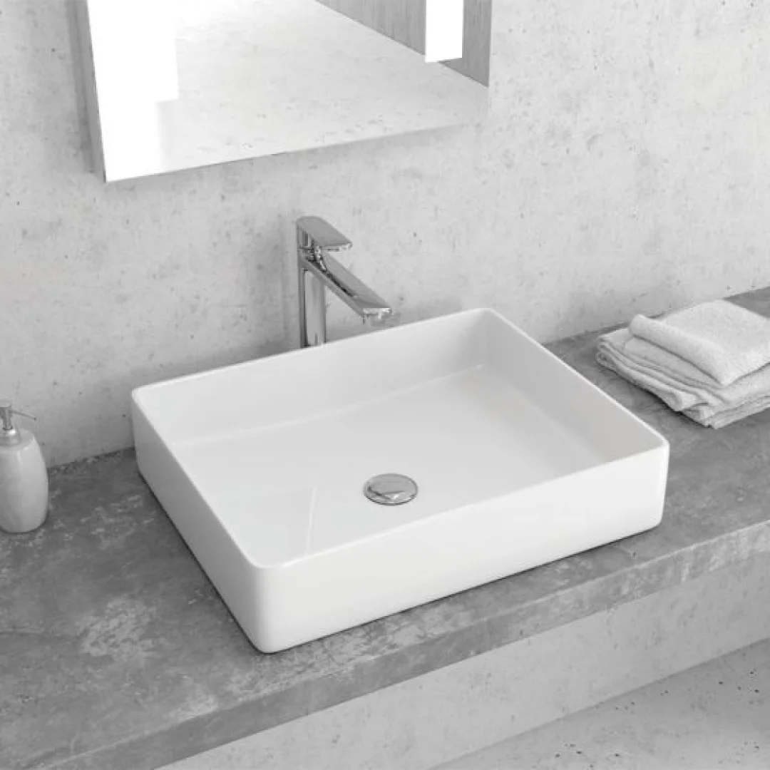Karag Lavabo da appoggio rettangolare ceramica 51x40.5 cm bianco lucido