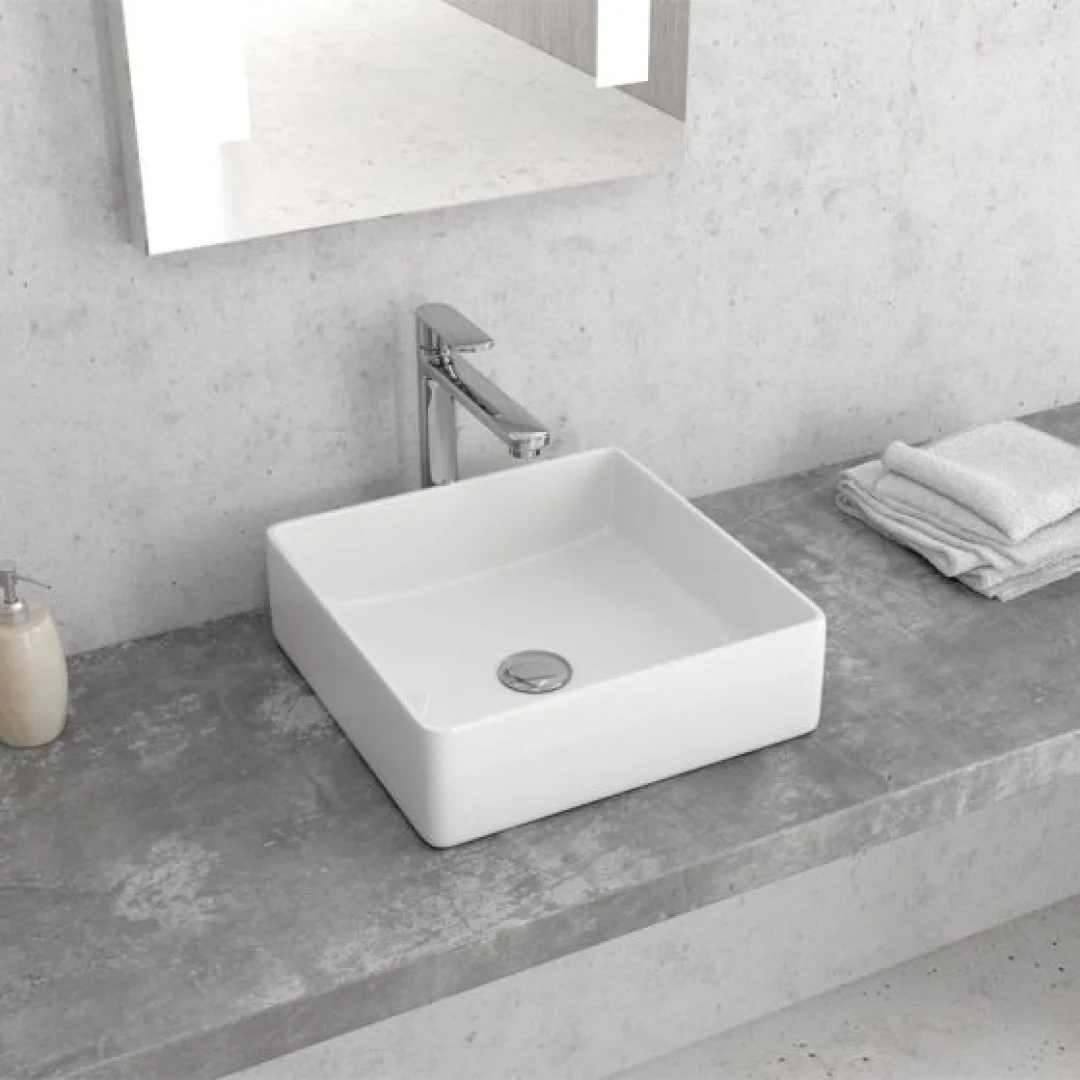Karag Lavabo da appoggio quadrato ceramica 36x36 cm bianco lucido