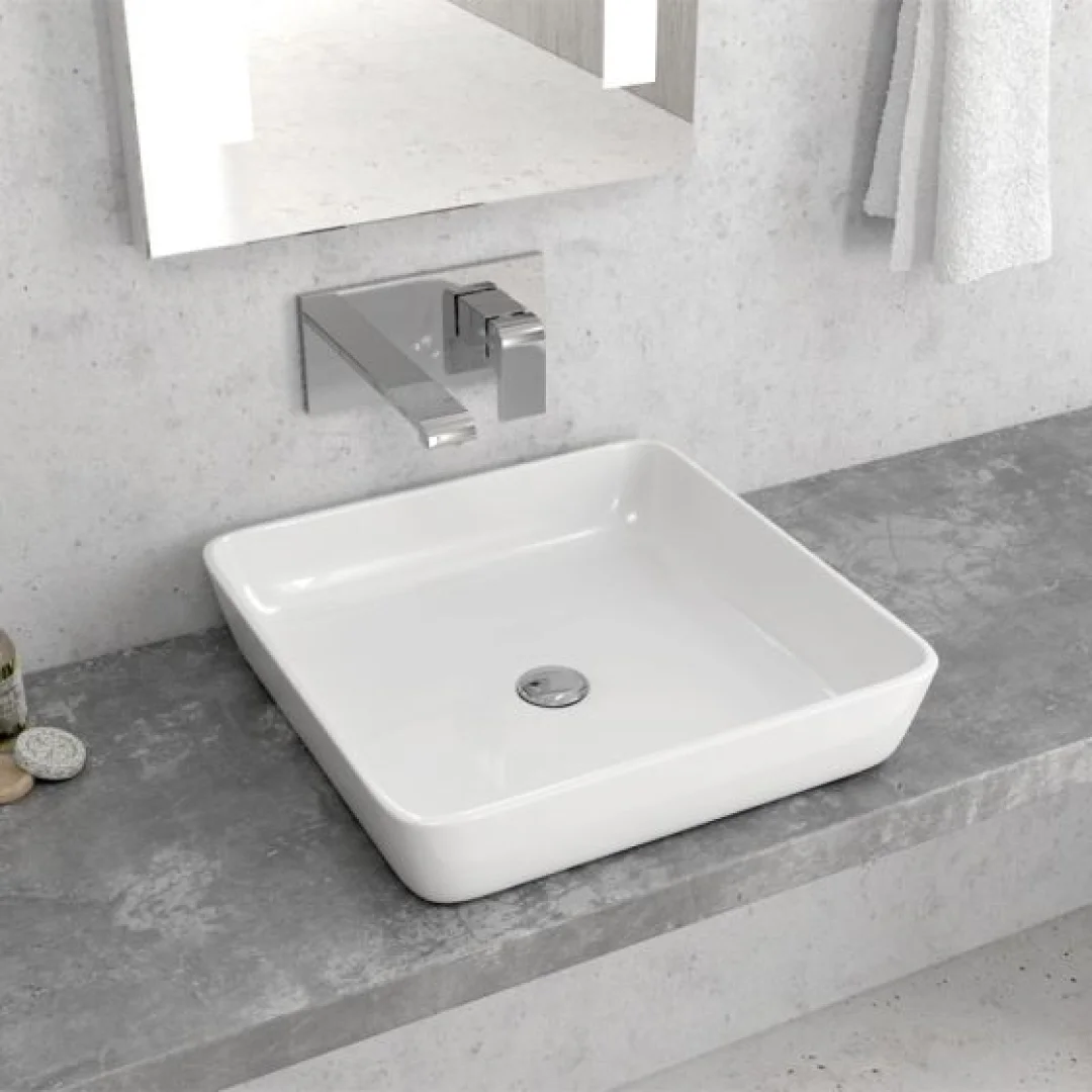 Karag Lavabo da appoggio quadrato ceramica 47x47 cm bianco lucido