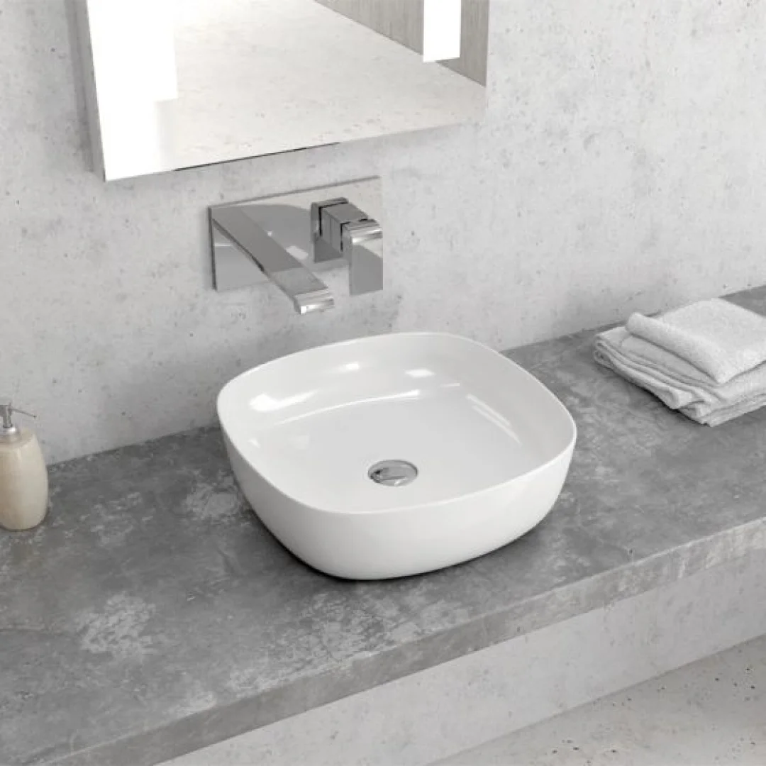 Karag Lavabo da appoggio quadrato ceramica 37.5x37.5 cm bianco lucido
