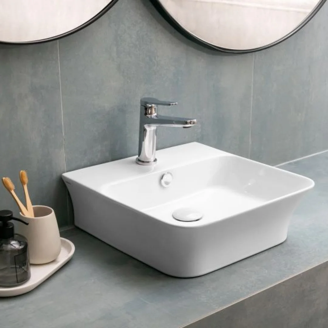 Karag Lavabo da appoggio rettangolare ceramica 41x41.5 cm bianco lucido