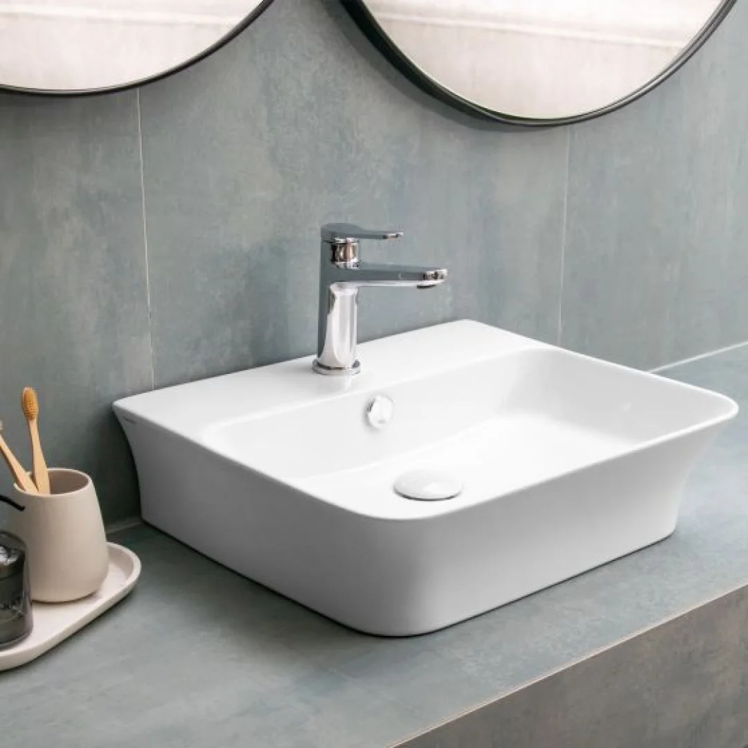 Karag Lavabo da appoggio rettangolare ceramica 48.5x41 cm bianco lucido