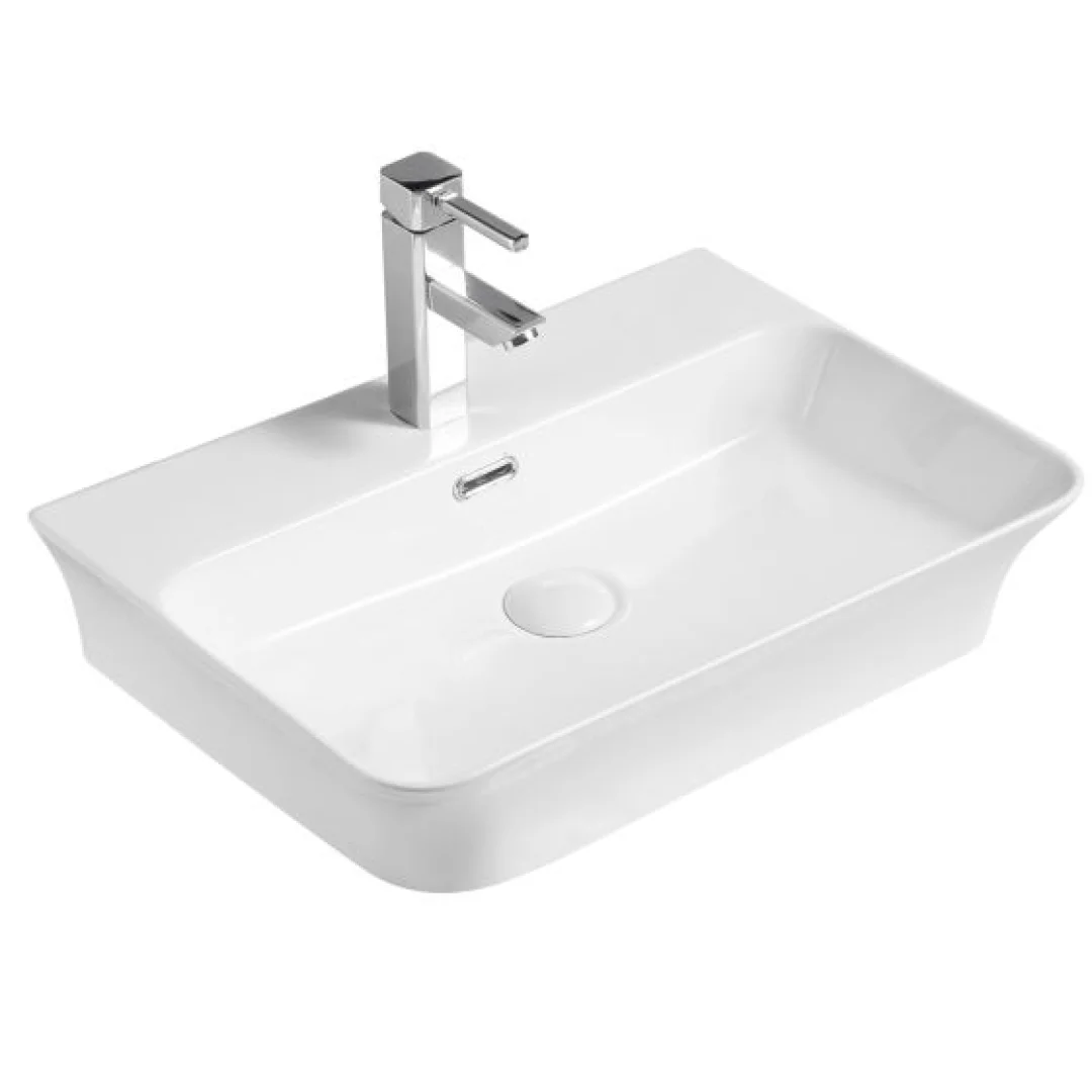 Karag Lavabo da appoggio rettangolare ceramica 56x41.5 cm bianco lucido