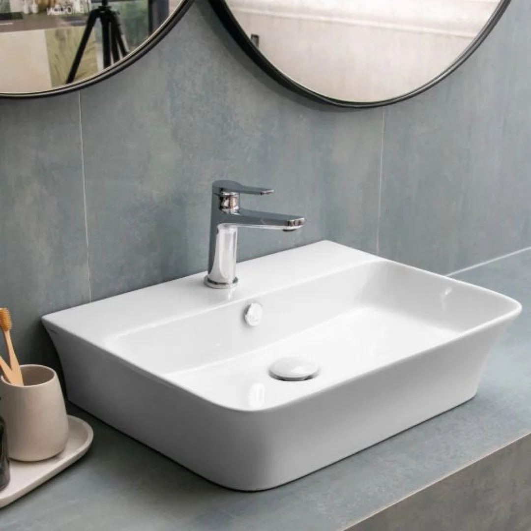 Karag Lavabo da appoggio rettangolare ceramica 56x41.5 cm bianco lucido